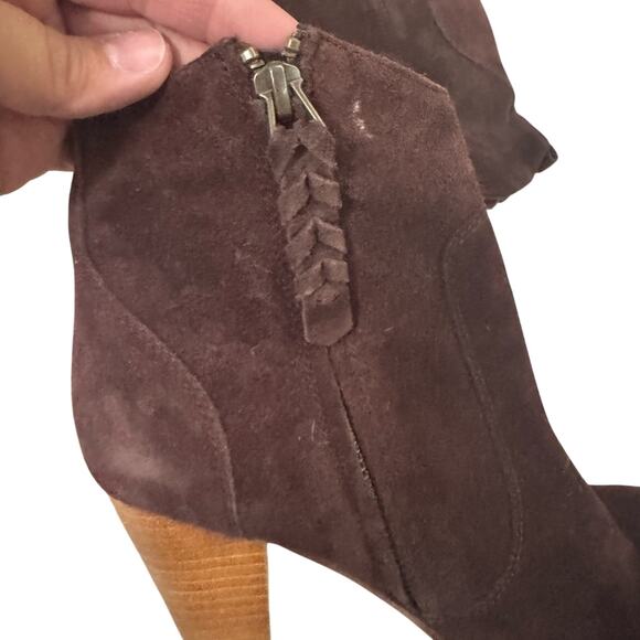 Joie Maroon Suede Zip Heeled Ankle Boots Size 38 US 8 Stacked Heel Western Chic - Picture 5 of 8